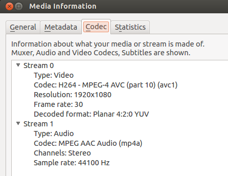 VLC codecs information